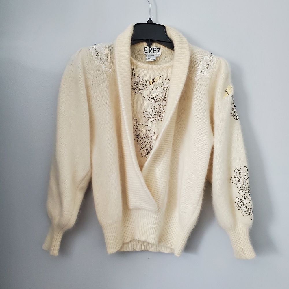 Vintage Gorgeous Erez Lambswool & Angora Rabbit Hair Embroidered Sweater